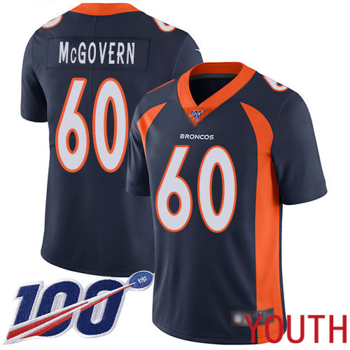 Youth Denver Broncos #60 Connor McGovern Navy Blue Alternate Vapor Untouchable Limited Player 100th Season Football NFL Jersey->youth nfl jersey->Youth Jersey